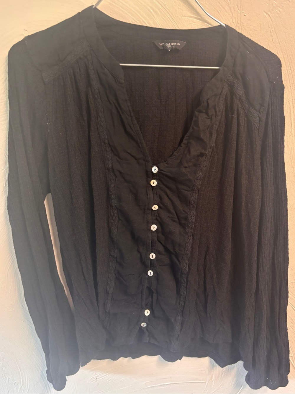 Lucky Brand Black Long-Sleeve Button Front Blouse